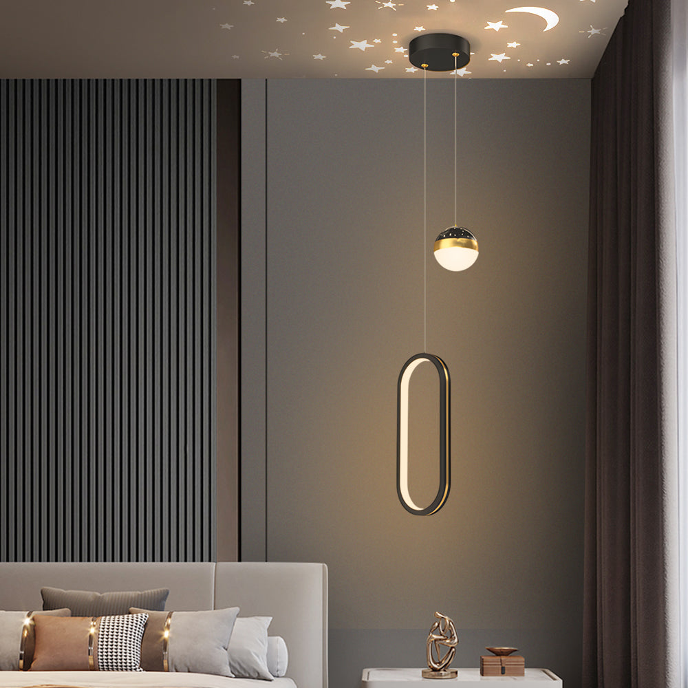 Round Oval Rings 3 Step Dimming Led Starry Projection Modern Pendant Lights