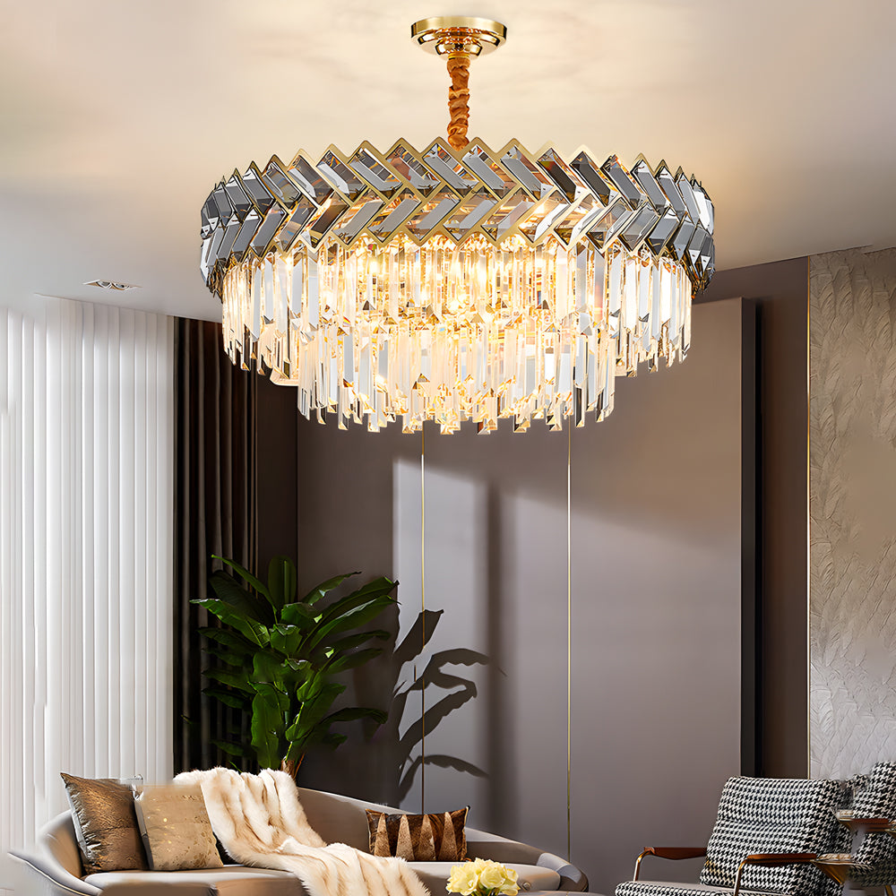 Modern Led Dimmable Dining Room Crystal Chandelier Round Rectangle
