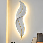 Luxury Modern Feather Wall Sconce with LED Lighting, Hand-Painted Gold Accents