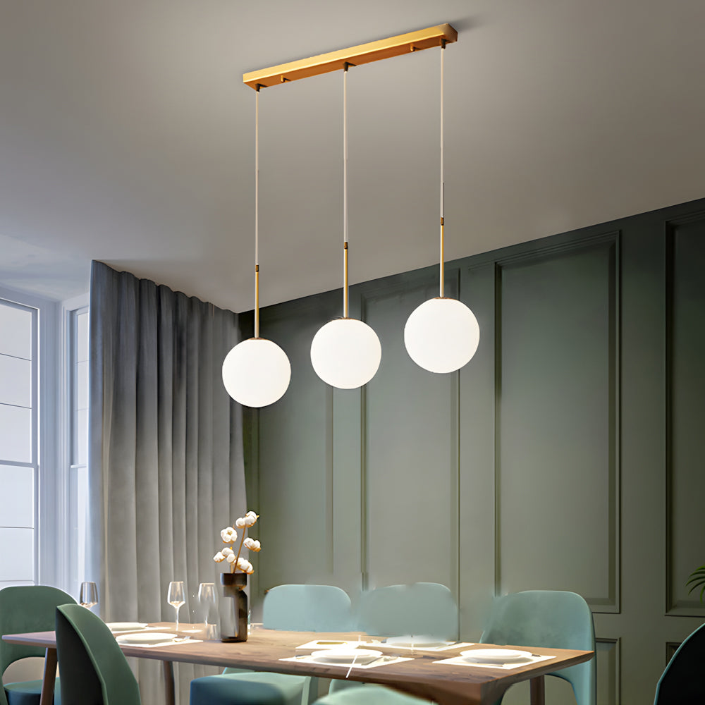 Modern 1 3 Light White Glass Globe Island Pendant Light In Gold Finish