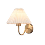 Vintage 1 Light Dimmable Metallic Armed Sconce With Pleated Fabric Shade