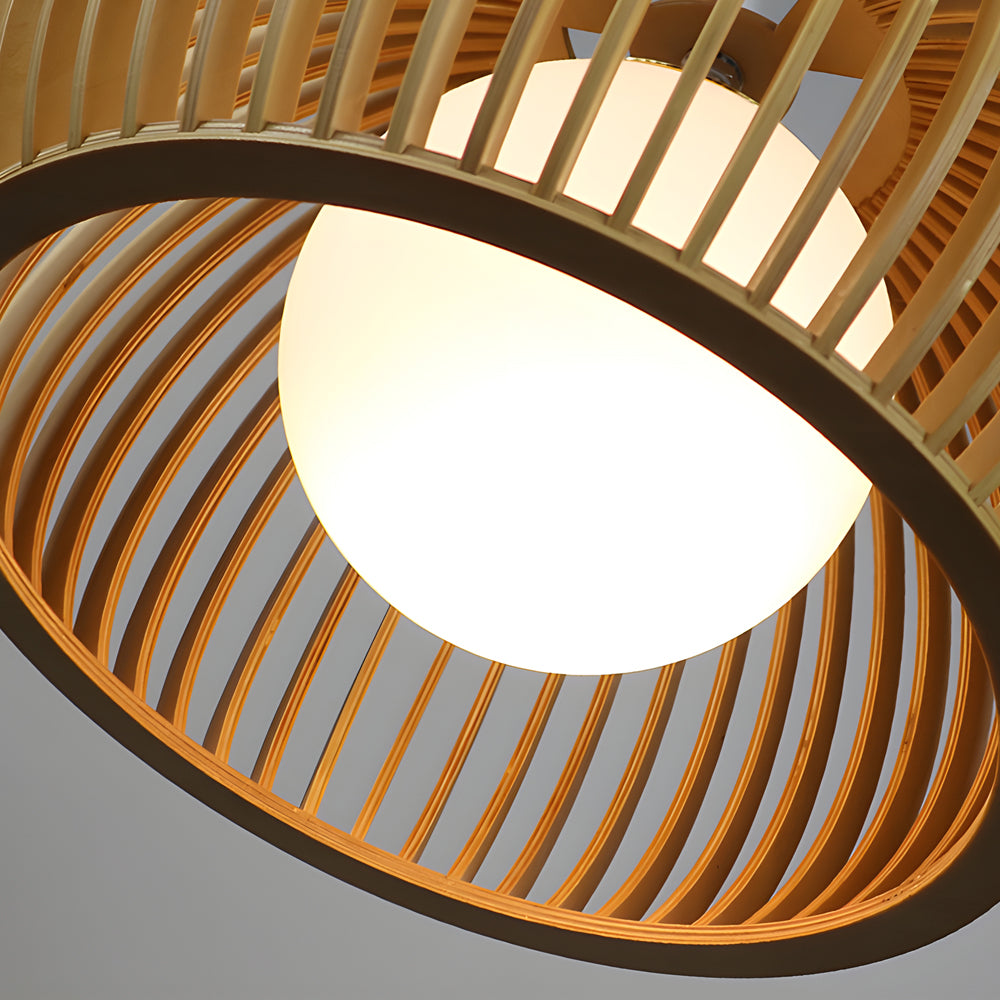 Hemispherical Wood Birdcage Glass Ball Shade Creative Modern Chandelier Li002752