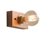 Round Square Vintage Walnut Wood Wall Lamp 1 Light With Pull Chain Switch