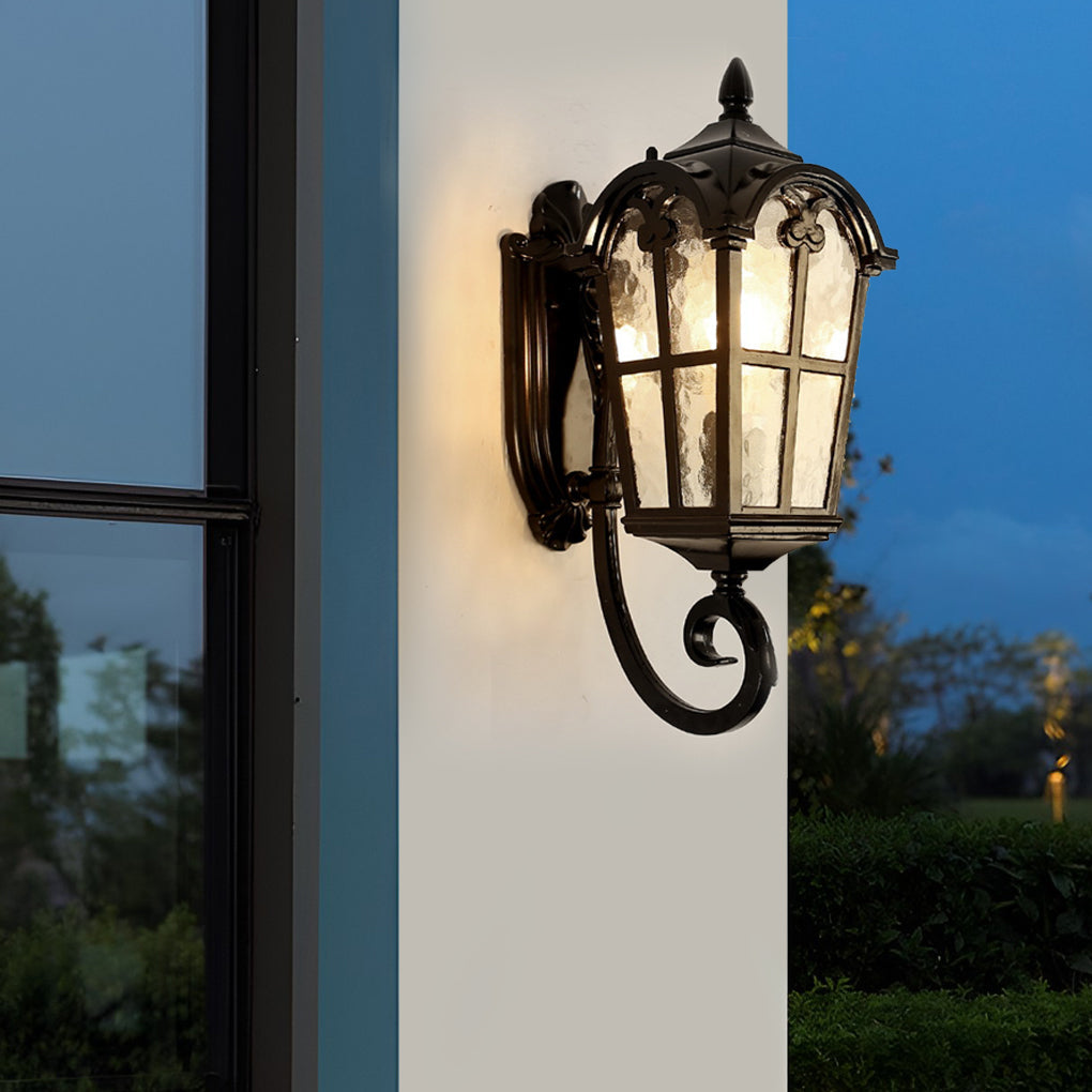 Waterproof Vintage Lantern Shaped Black Retro Outdoor Plug In Wall Lamp