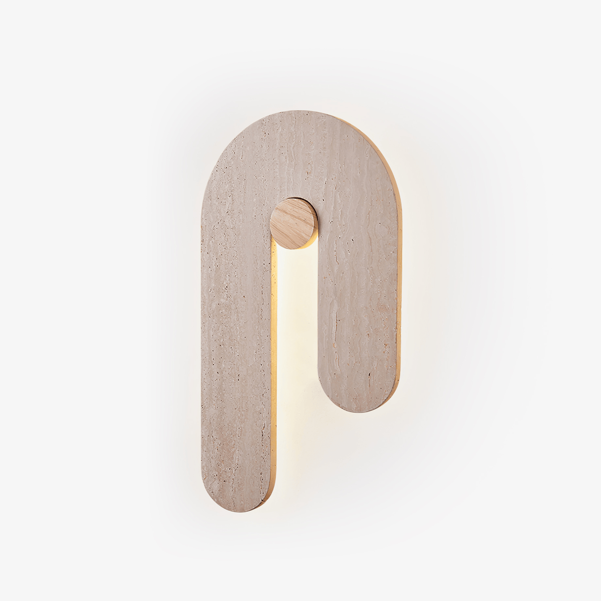 Loop U Wall Sconce in Yellow Travertine with Wood Accent