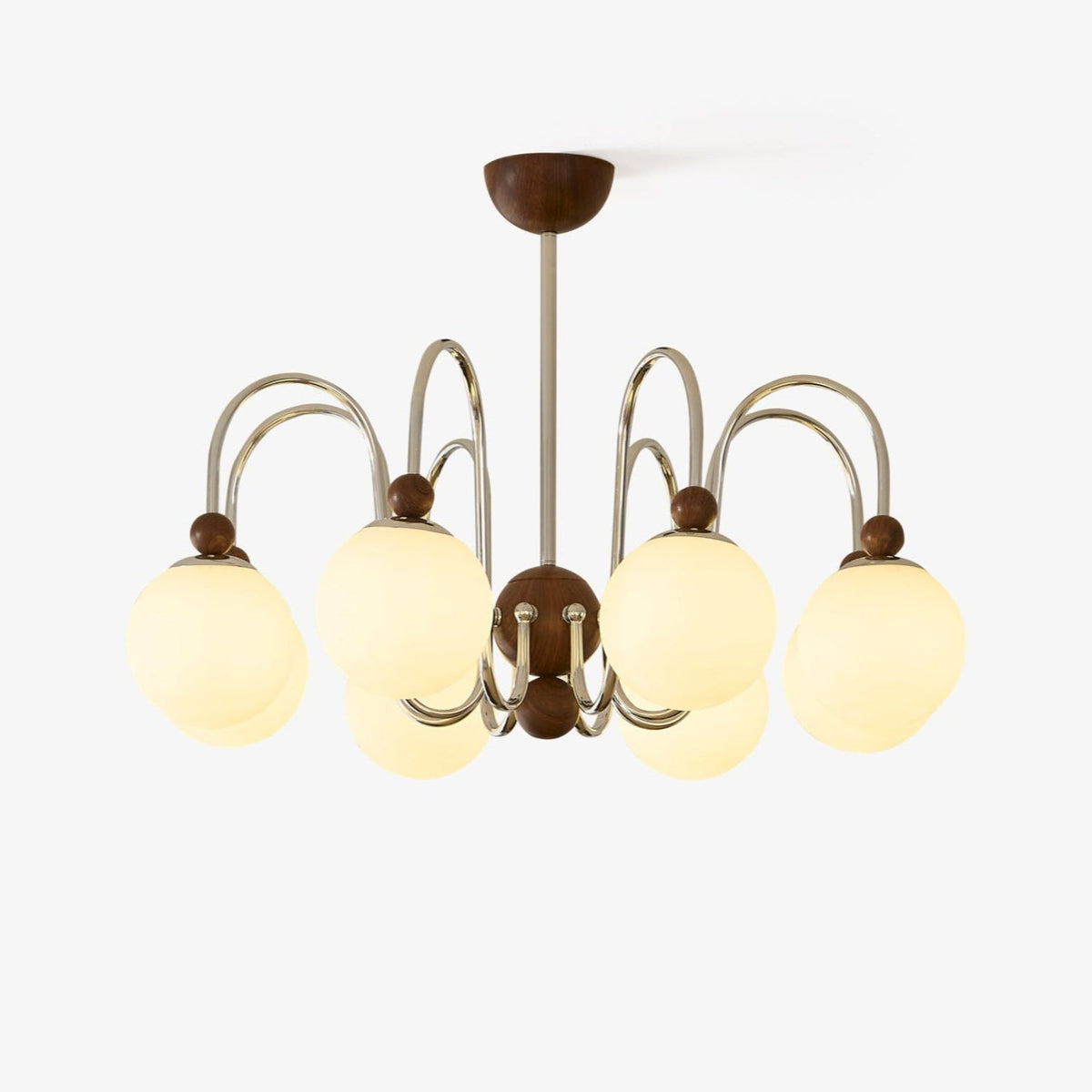 Aurora Loop Modern Chandelier with Walnut Accents and Glass Globes