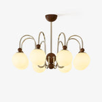 Aurora Loop Modern Chandelier with Walnut Accents and Glass Globes