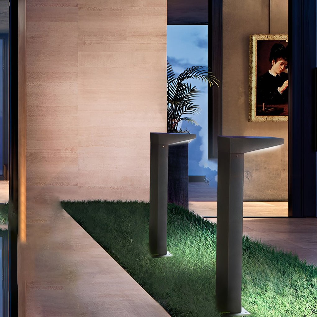 L-Shaped Solar LED Bollard Light in Black for Pathways and Gardens