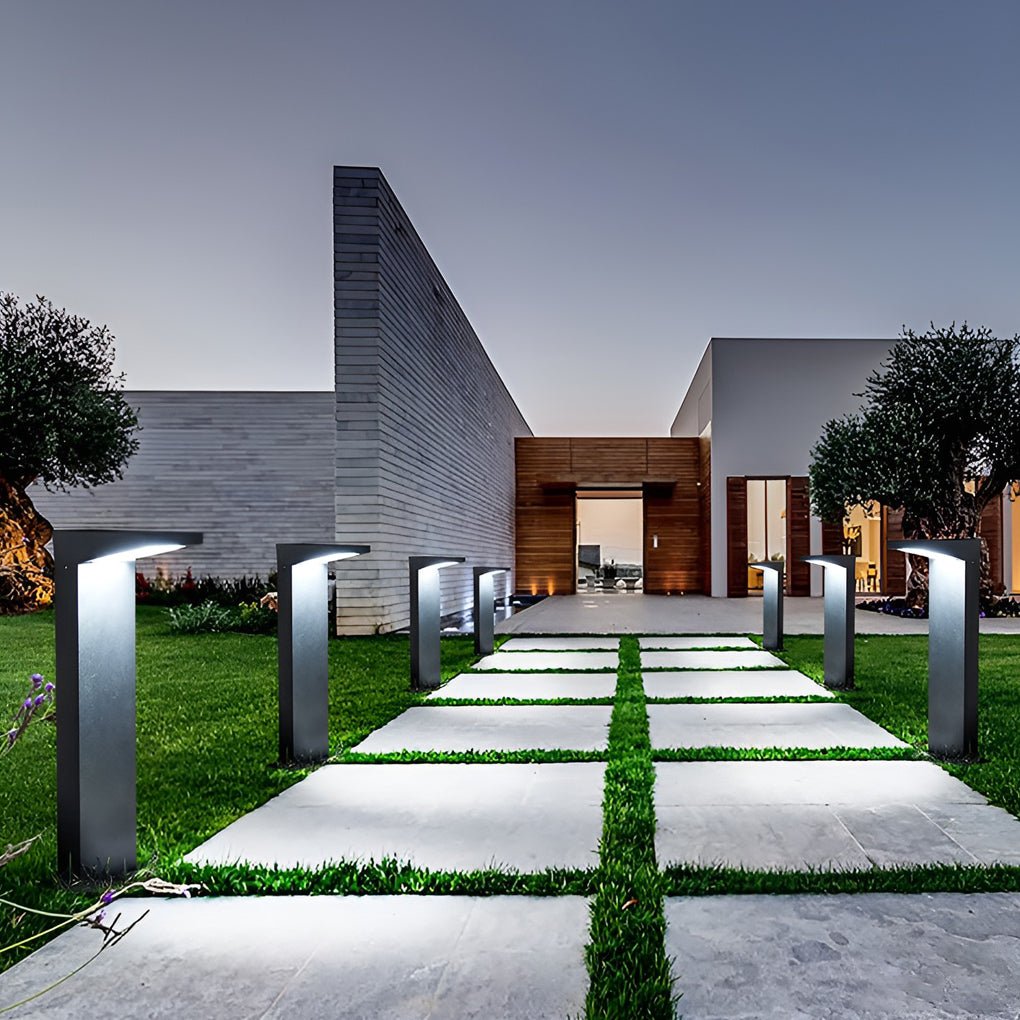 L-Shaped Solar LED Bollard Light in Black for Pathways and Gardens