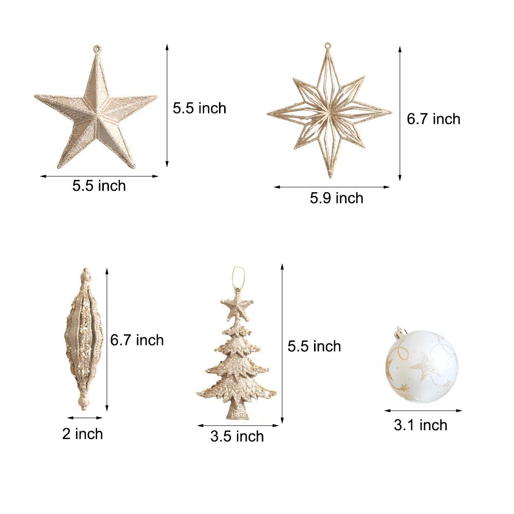 Champagne Gold Christmas Ornament Set – 70 Piece Festive Tree Décor Collection