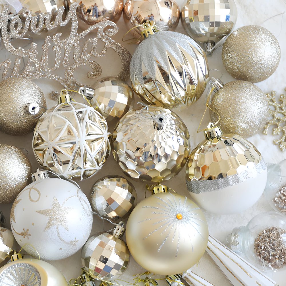Champagne Gold Christmas Ornament Set – 70 Piece Festive Tree Décor Collection