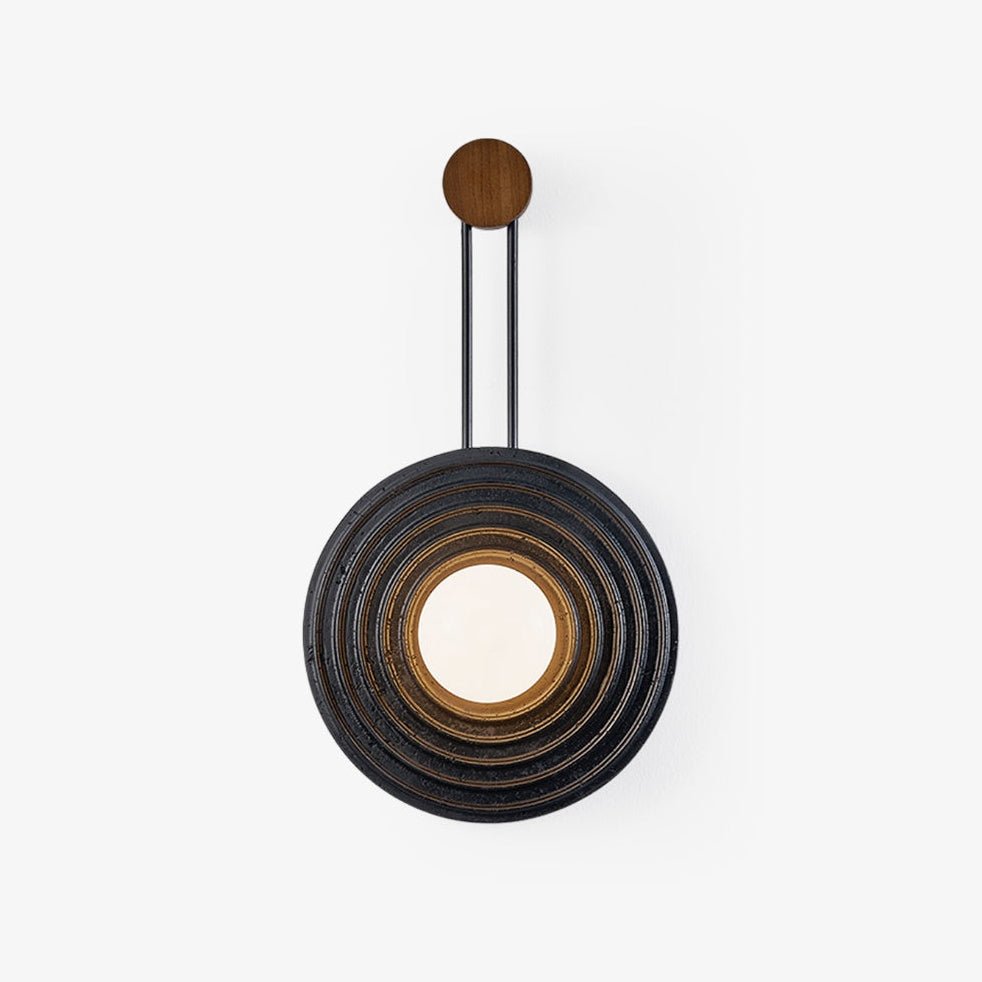 Singularitas Black Travertine Wall Sconce with Walnut Accent