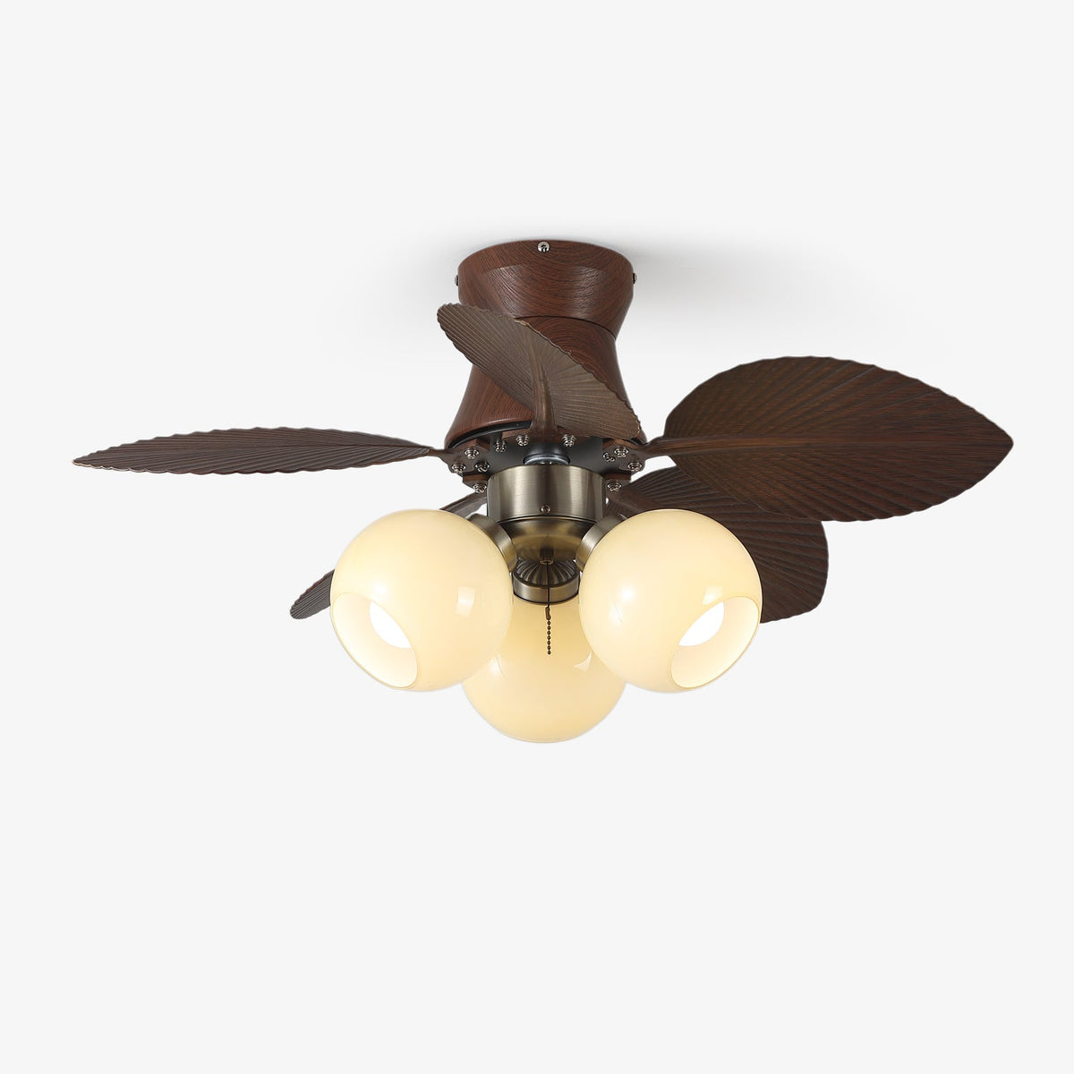 Tropi Glow Ceiling Fan Light with Botanical Blades and Opal Glass Globes
