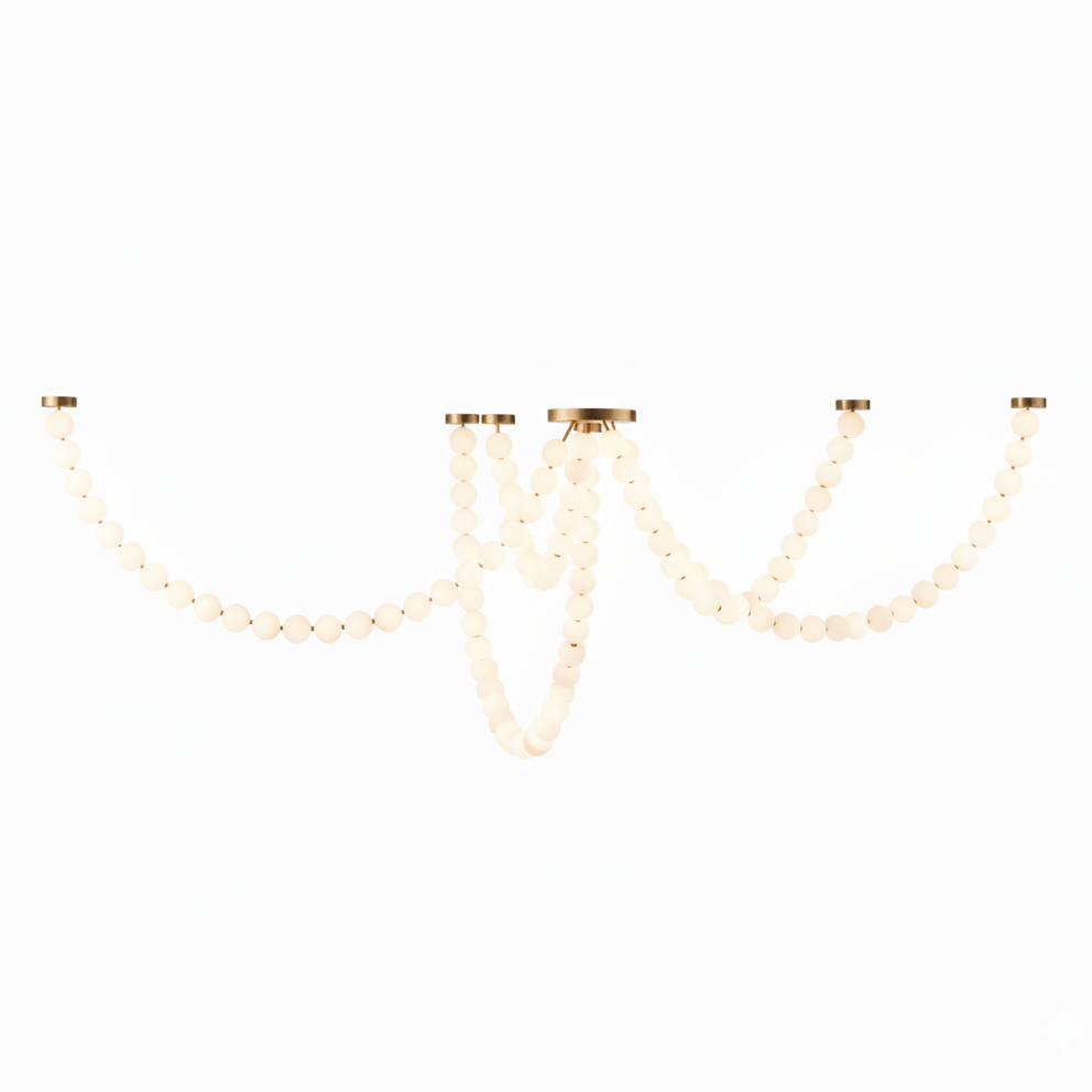 Pearl Glass Ball Chandelier – Modern Gold LED Pendant Light