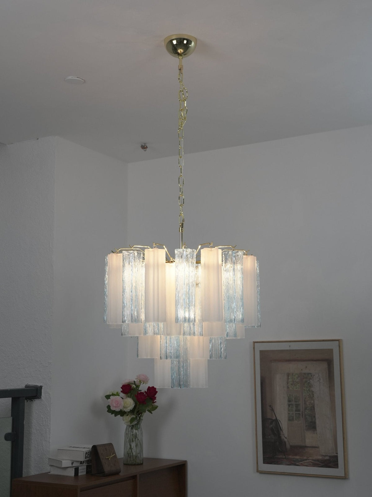 Vellune Cascade Chandelier – Modern Tiered Glass Pendant for Dining Room and Entryway