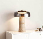 Strata Table Lamp in Yellow Travertine with Smoked Glass Shade