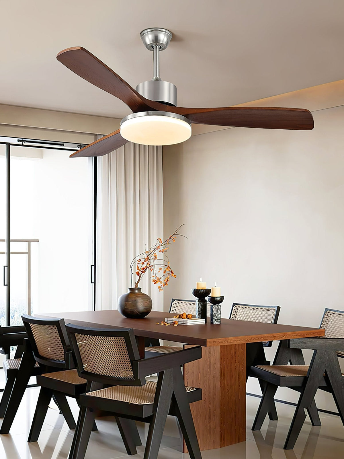 Lunet Ceiling Fan Light with LED, Modern Wooden Blades, 42" & 52" Options