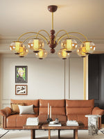Solstice Bloom Chandelier — Amber Glass & Gold Modern Pendant Light