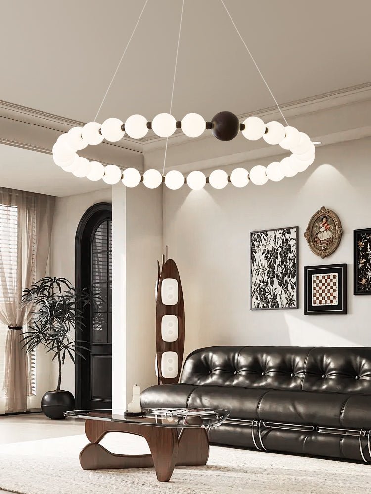 Celestial Bead Ring Chandelier – Modern LED Pendant for Dining and Living Spaces