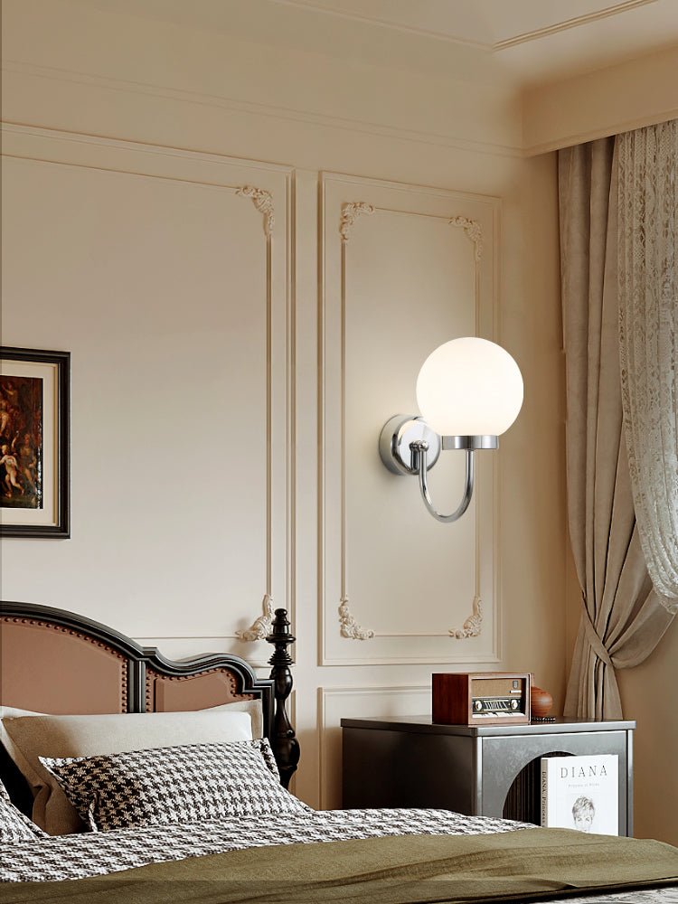 Clara Chrome Wall Sconce – Modern Minimalist Globe Light for Bedroom & Hallway