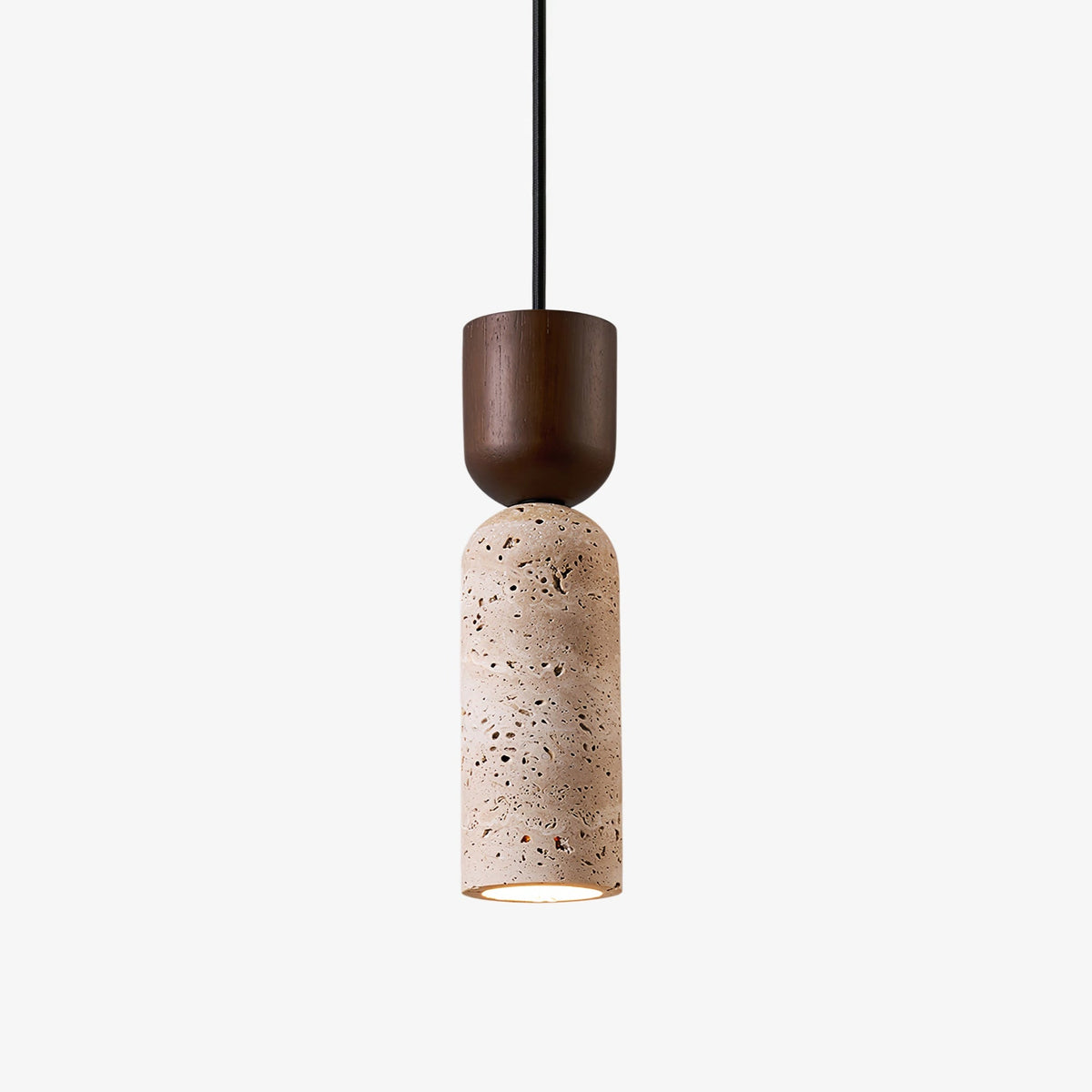 Velora Column Pendant Light in Natural Travertine and Walnut Wood