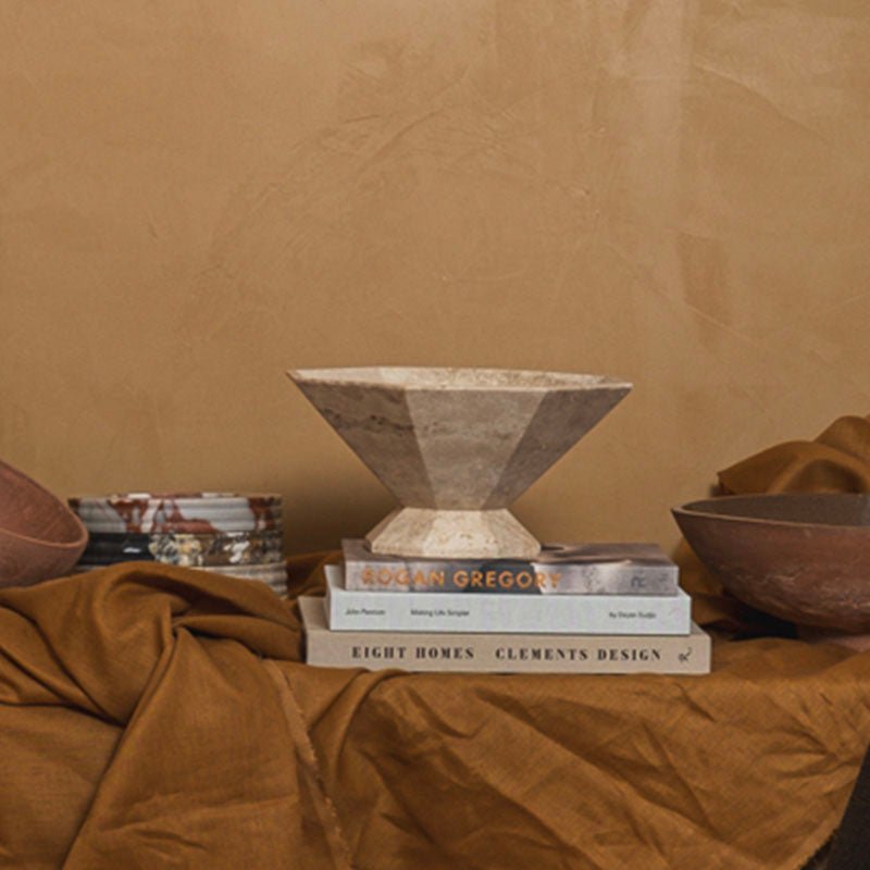 Facet Sculptural Marble Pedestal Bowl & Decorative Catchall Tray