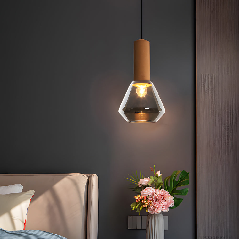 Luxury Copper Glass Jar 1 Light Wood Pendant Light Ceiling Hang Fixture Cork Diamond Glass Suspended Lights
