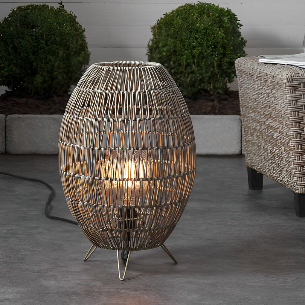Handwoven Rattan Oval Floor Lamp for Outdoor Living Spaces