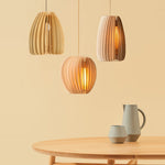 Handmade Wood Veneer Lanterns Led Nordic Japanese Style Pendant Lights