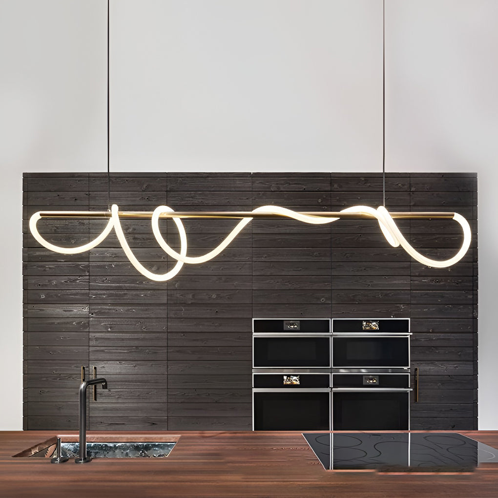 Modern LED Chandelier in Gold Finish with Flexible Metal Frame