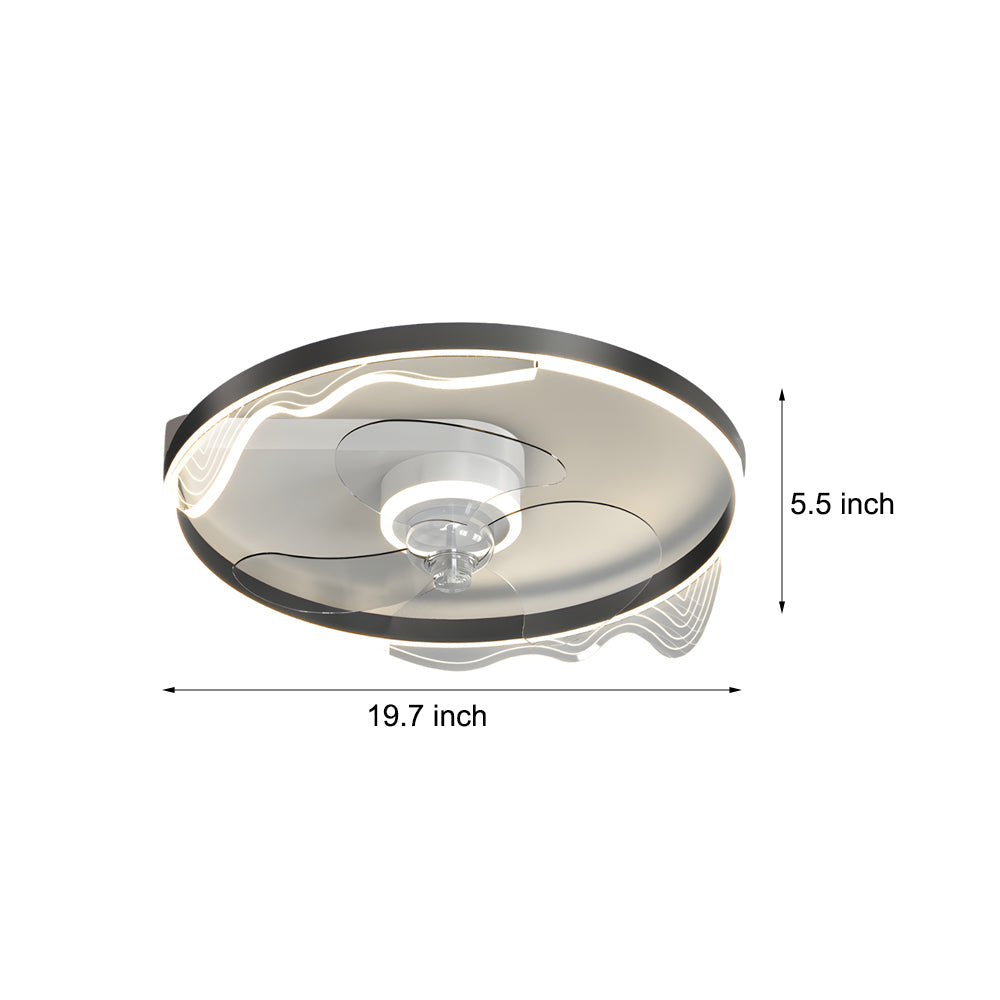 Round Acrylic Waves Decor Led Three Step Dimming Modern Ceiling Fan Lamp