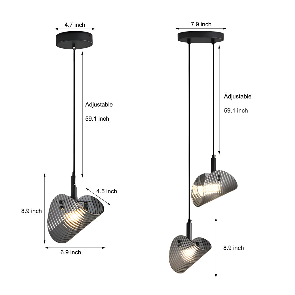 Curved Striped Glass Led 3 Step Dimming Smoke Gray Nordic Hanging Lights Li002763