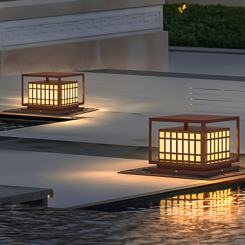 Square Led Waterproof Brown Outdoor Post Light