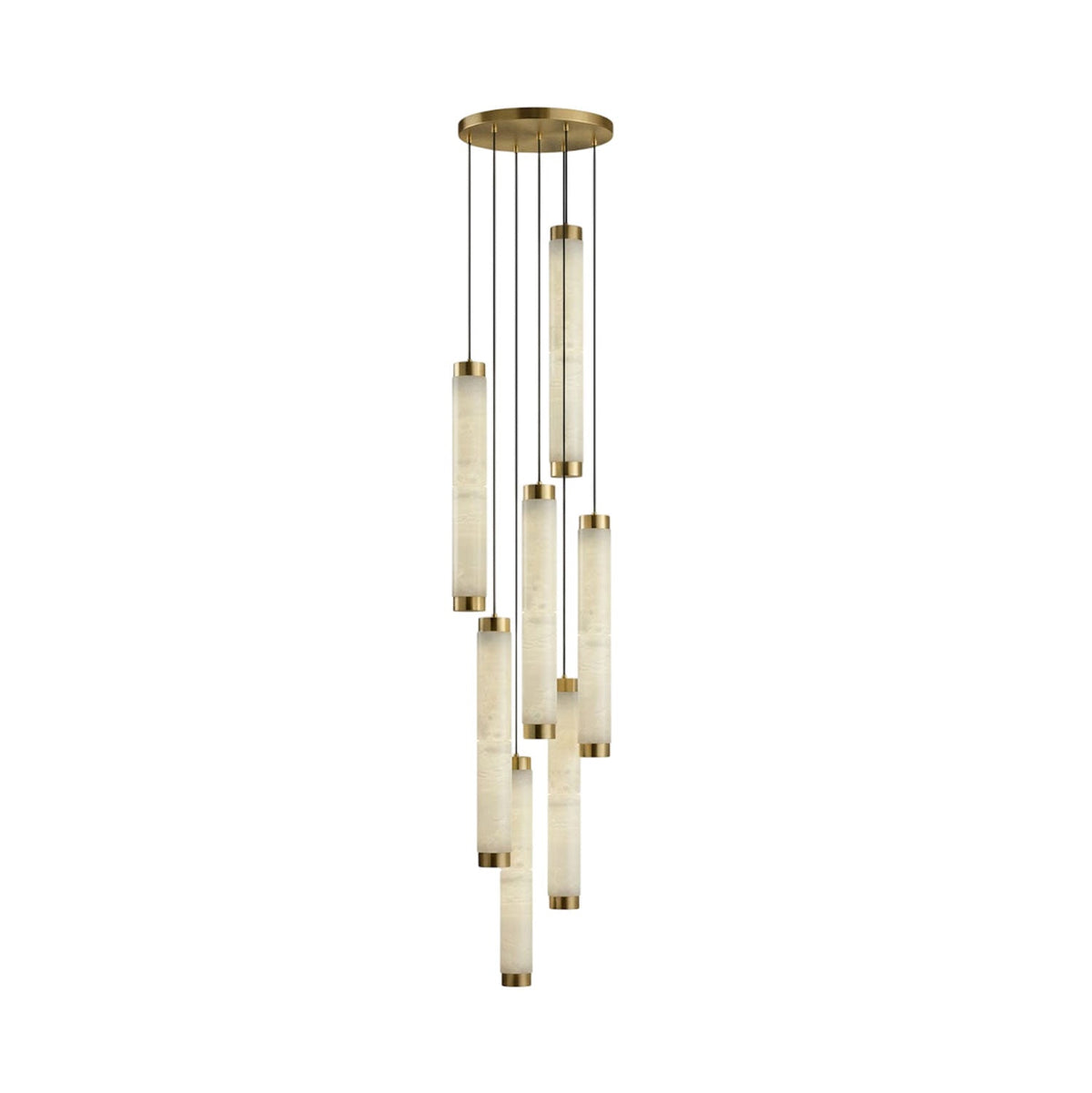 Aria Alabaster Pendant Light – Modern Brass LED Chandelier for Dining Room & Foyer