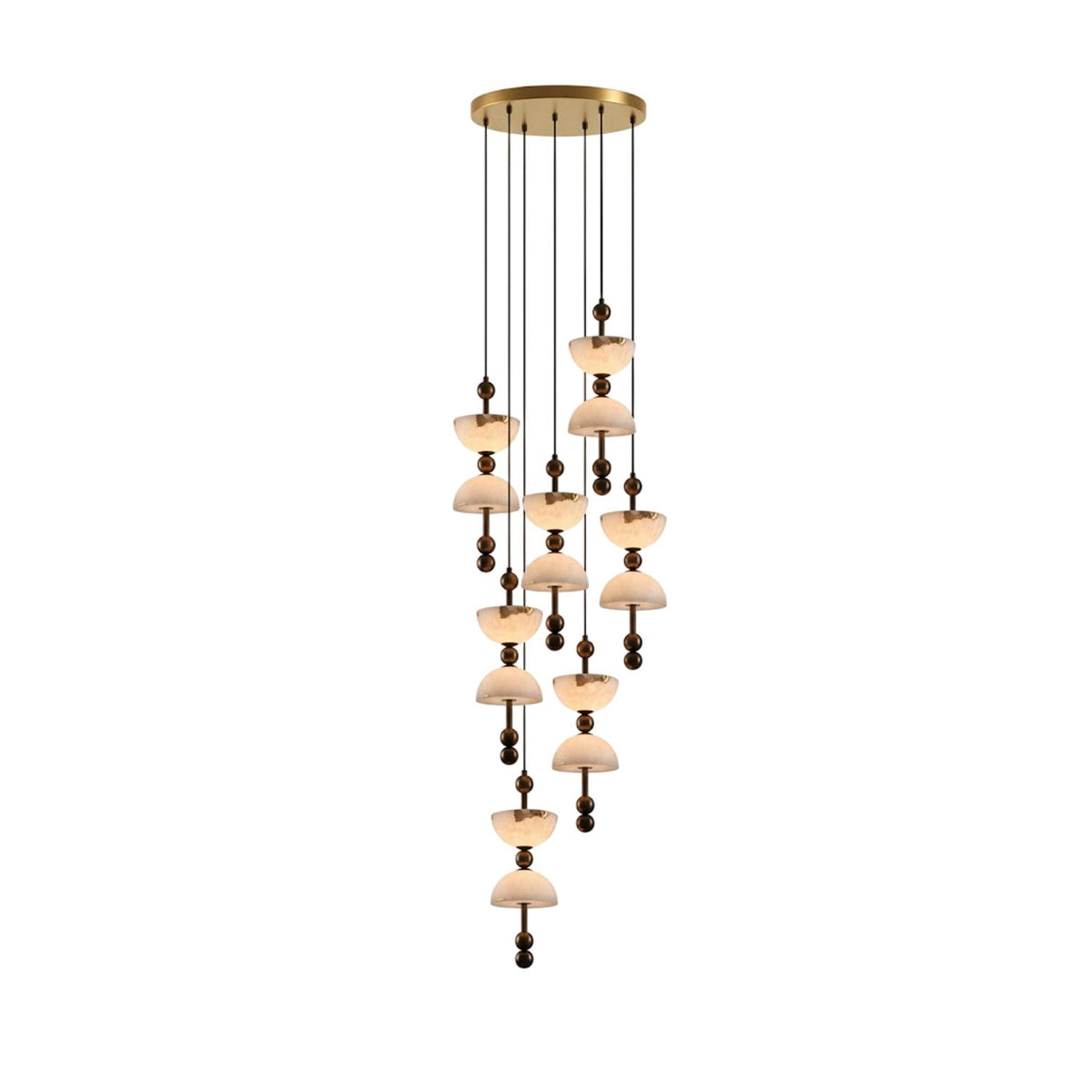 Duo Alabaster Pendant Light – Sculptural Brass & Natural Stone Chandelier