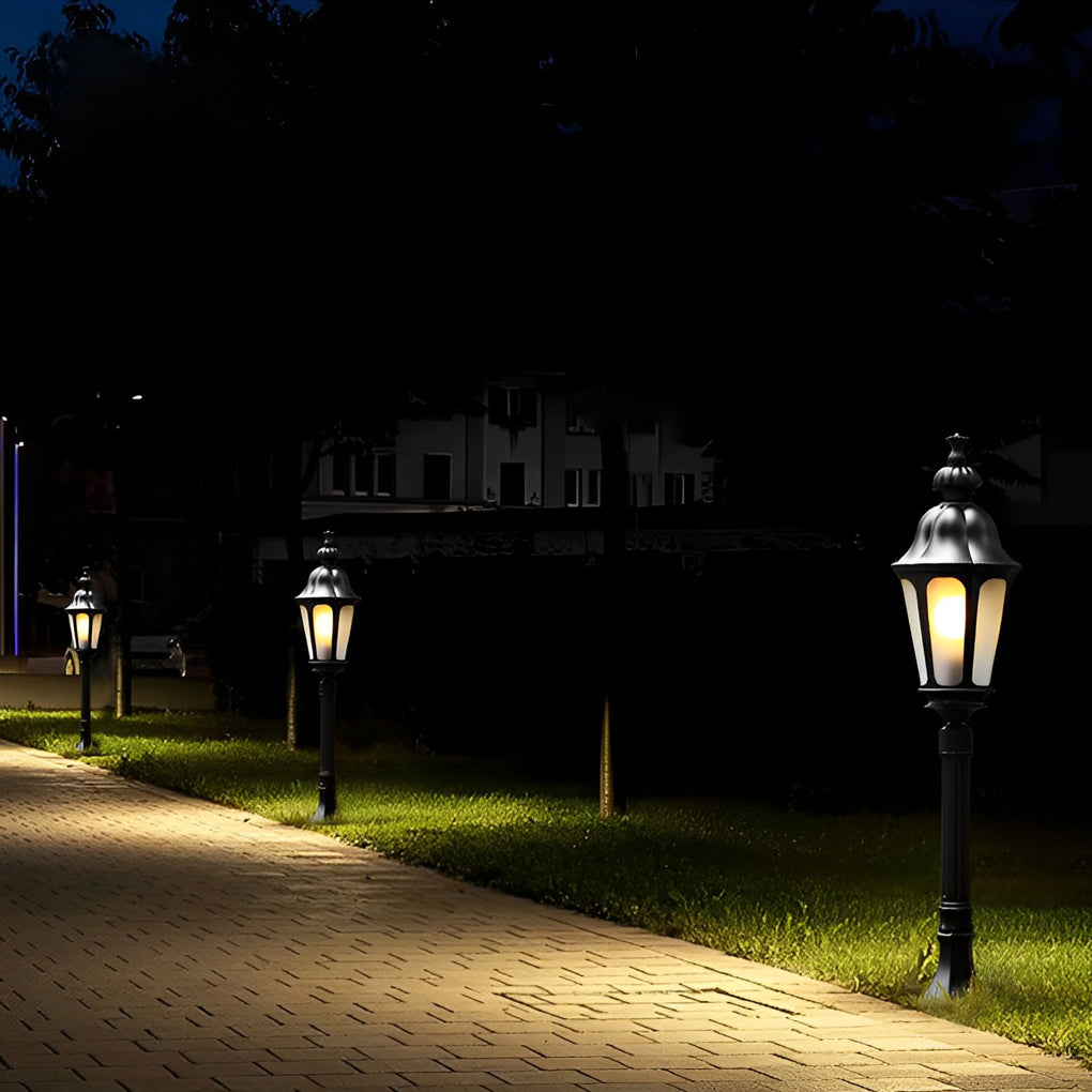 European-Style LED Pathway Lamp Post in Black for Garden and Courtyard