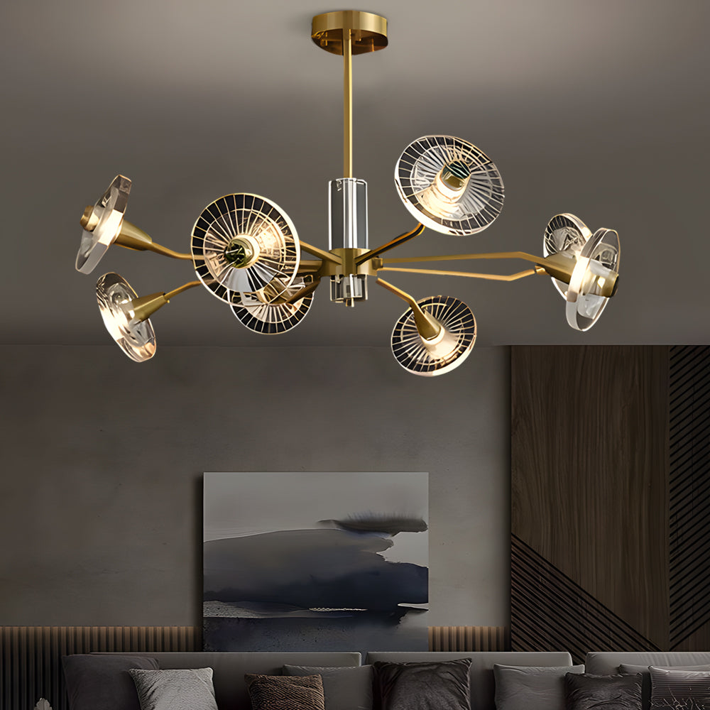 6 8 Lights Flowers Crystal 3 Step Dimming Copper Post Modern Chandelier