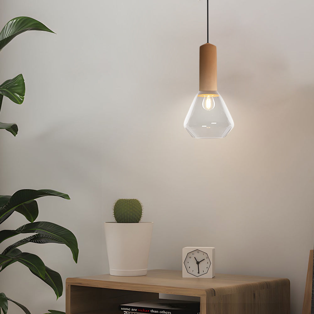Luxury Copper Glass Jar 1 Light Wood Pendant Light Ceiling Hang Fixture Cork Diamond Glass Suspended Lights