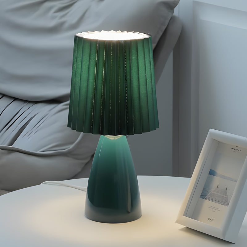 12 Inch Pleated Shade Glass Dimmable Table Lamp