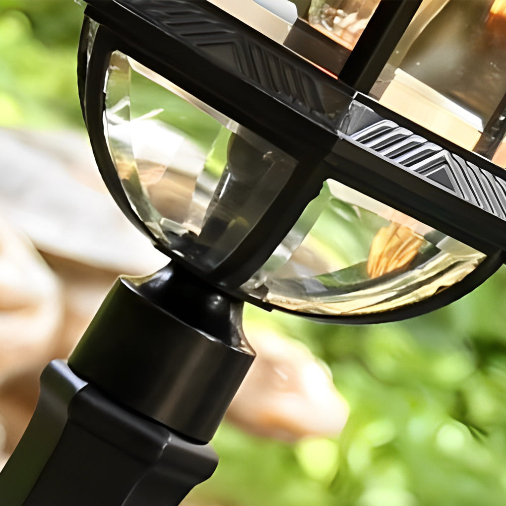 Black Retro Outdoor Post Light with Clear Glass Shade for Garden and Courtyard