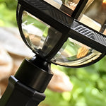 Black Retro Outdoor Post Light with Clear Glass Shade for Garden and Courtyard
