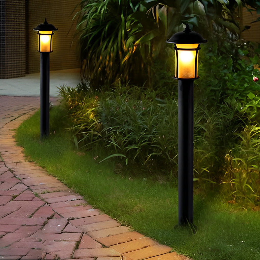 Heritage Iron LED Garden Lantern with Handcrafted Glass Shade