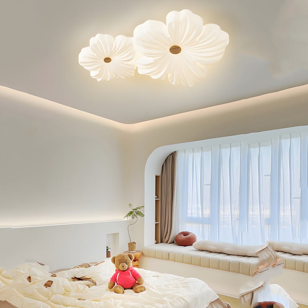 Nordic White Acrylic Flower Bedroom Ceiling Lamp Led 3 Step Dimming