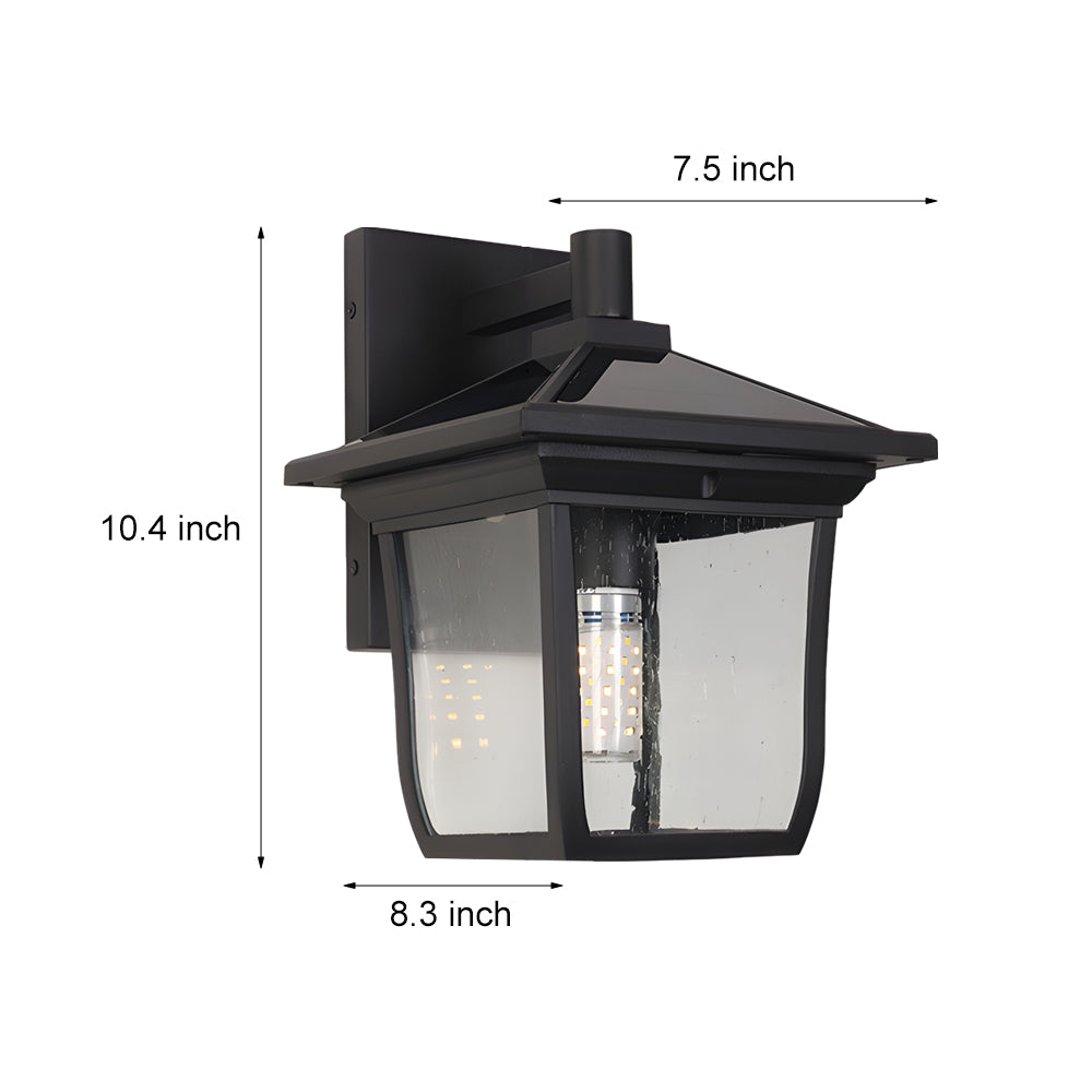 Square Waterproof Aluminum Glass Black Retro Solar Outdoor Wall Lights Li002755