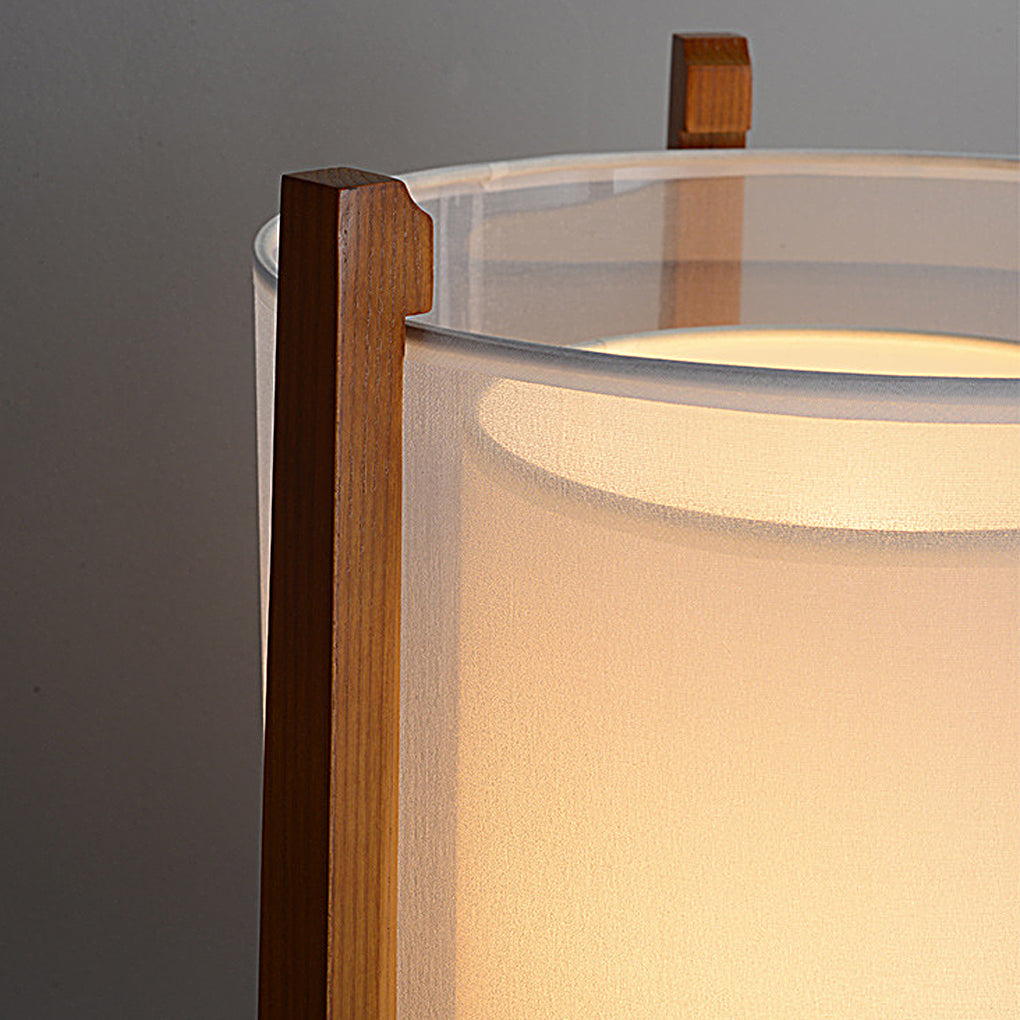 Rustic Japanese Style Wood Standing And Double Shaded Led Floor Lamp