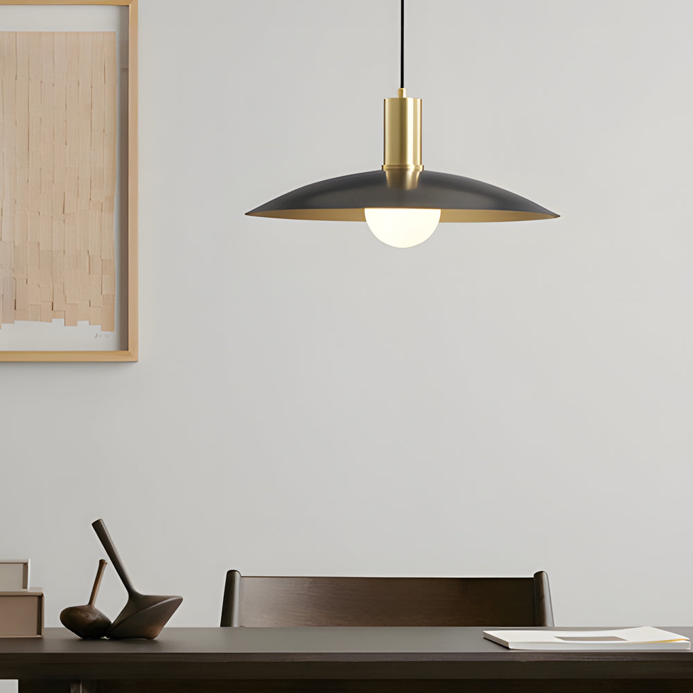 1 Light Mid Century Brass Flared Pendant Light With White Glass Shade