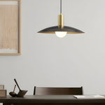 1 Light Mid Century Brass Flared Pendant Light With White Glass Shade