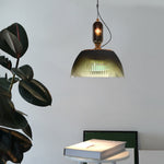 Retro Gradient Dark Green Striped Glass Art Nordic Pendant Lights Fixture Li002742