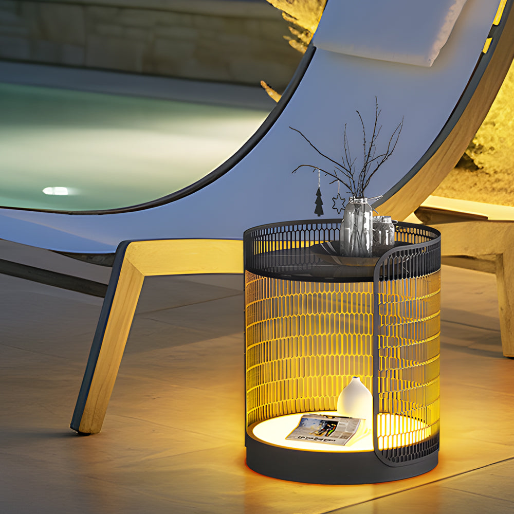19 Inch Led Open Mesh Outdoor Floor Lamp With Table