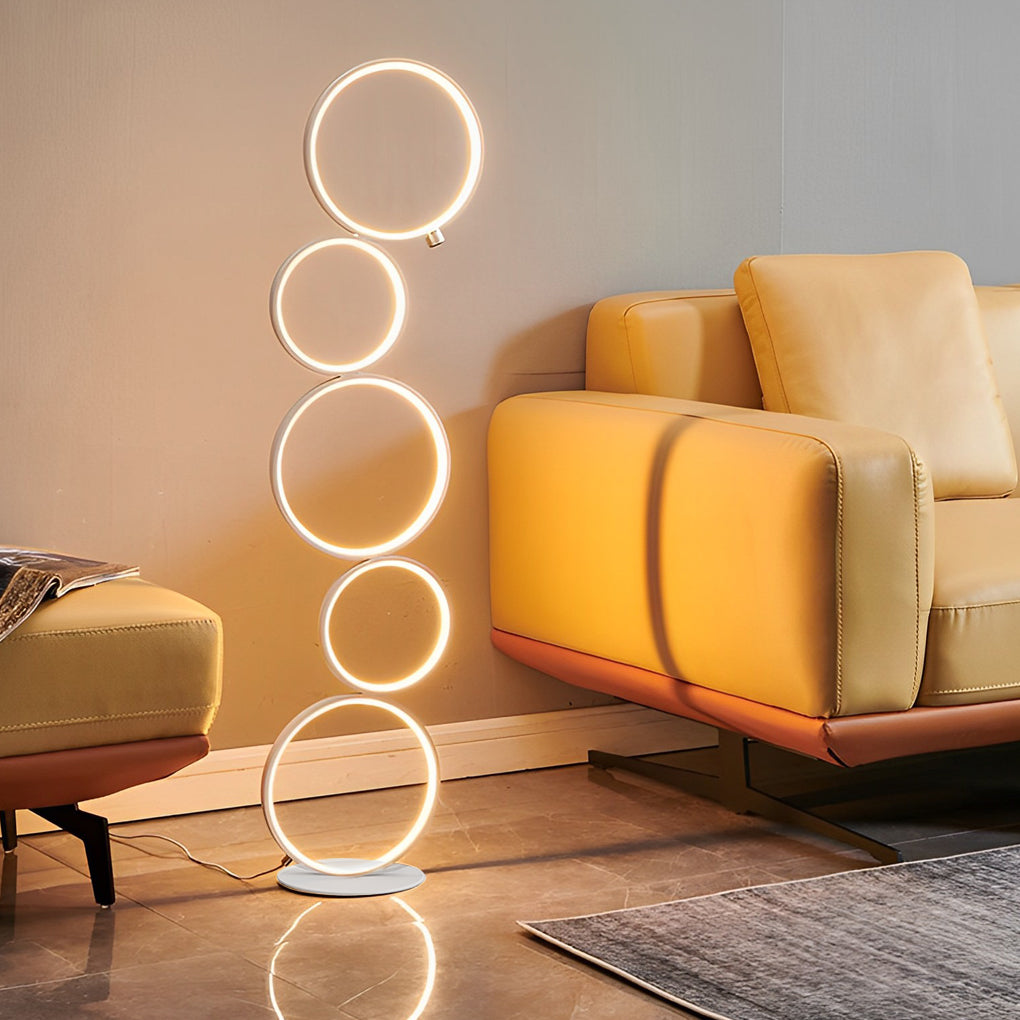 Modern Artistic 5 Led Circles Stack Floor Standing Lamp